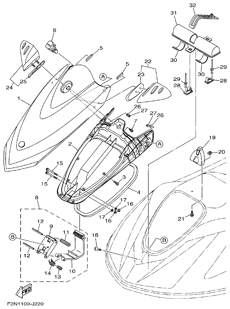 Yamaha VX700-K-F2V1-2011(OMNMARKET-PUREWHITE) ENGINE HATCH 2 parts diagram